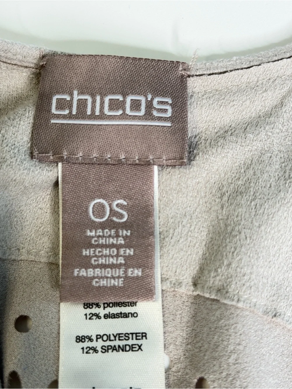 Chico’s Taupe Micro Suede Laser Cut Cardigan
